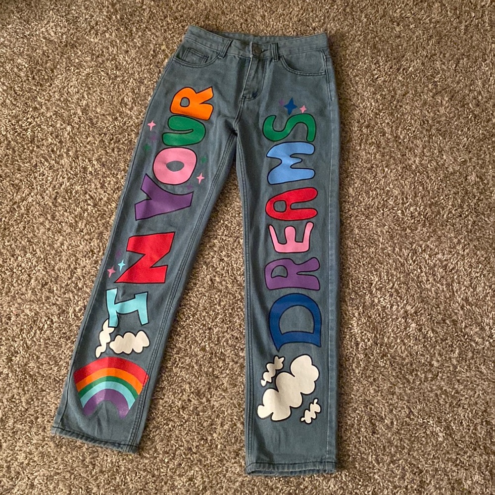 Size medium, straight leg “IN YOUR DREAMS” jeans